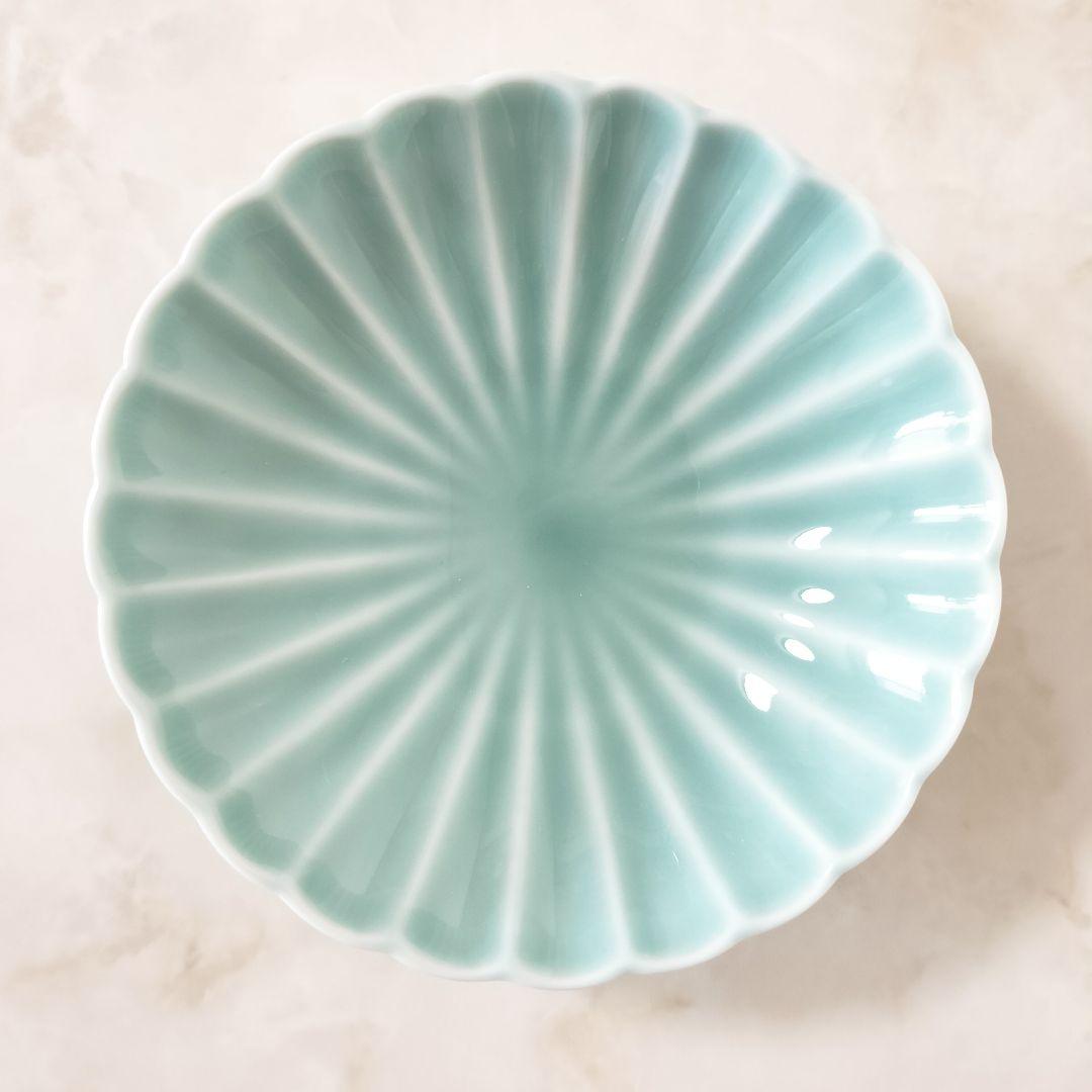 深川製磁 菊割小皿5枚セット 青磁 菊割小付揃 有田焼 菊型 小皿 和食器