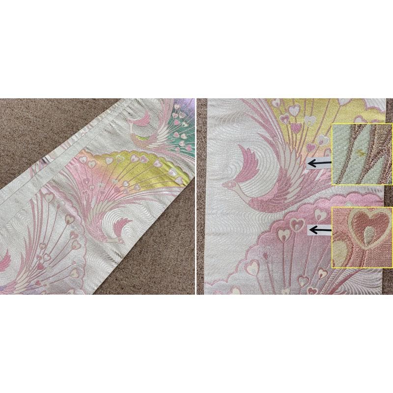 510ag39、帯揚げ帯締めしごき◎七五三 七歳 女児 着物&袋帯 総柄 銀彩◎