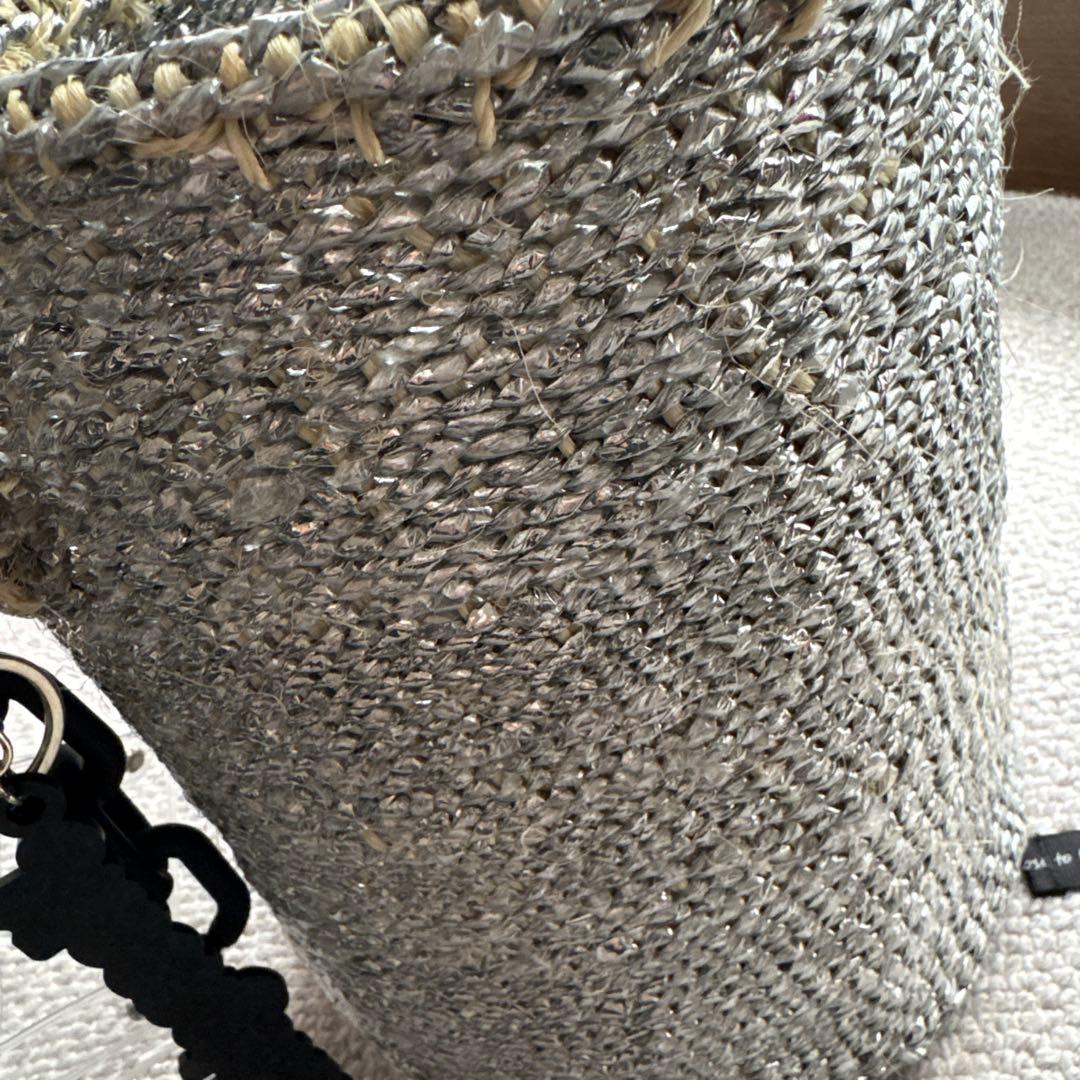 【美品】OVALKago-Bag Charm、ファー付きワンハンドルカゴバッグ