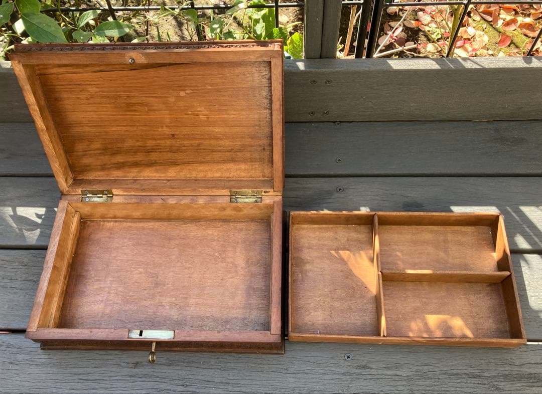 カシミール木製の細密彫刻宝石箱