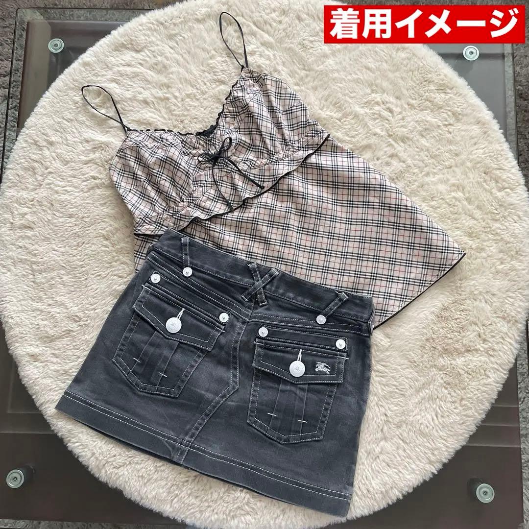 希少バーバリーブルーレーベルキャミソール　バーバリーノヴチェック　リボン y2k