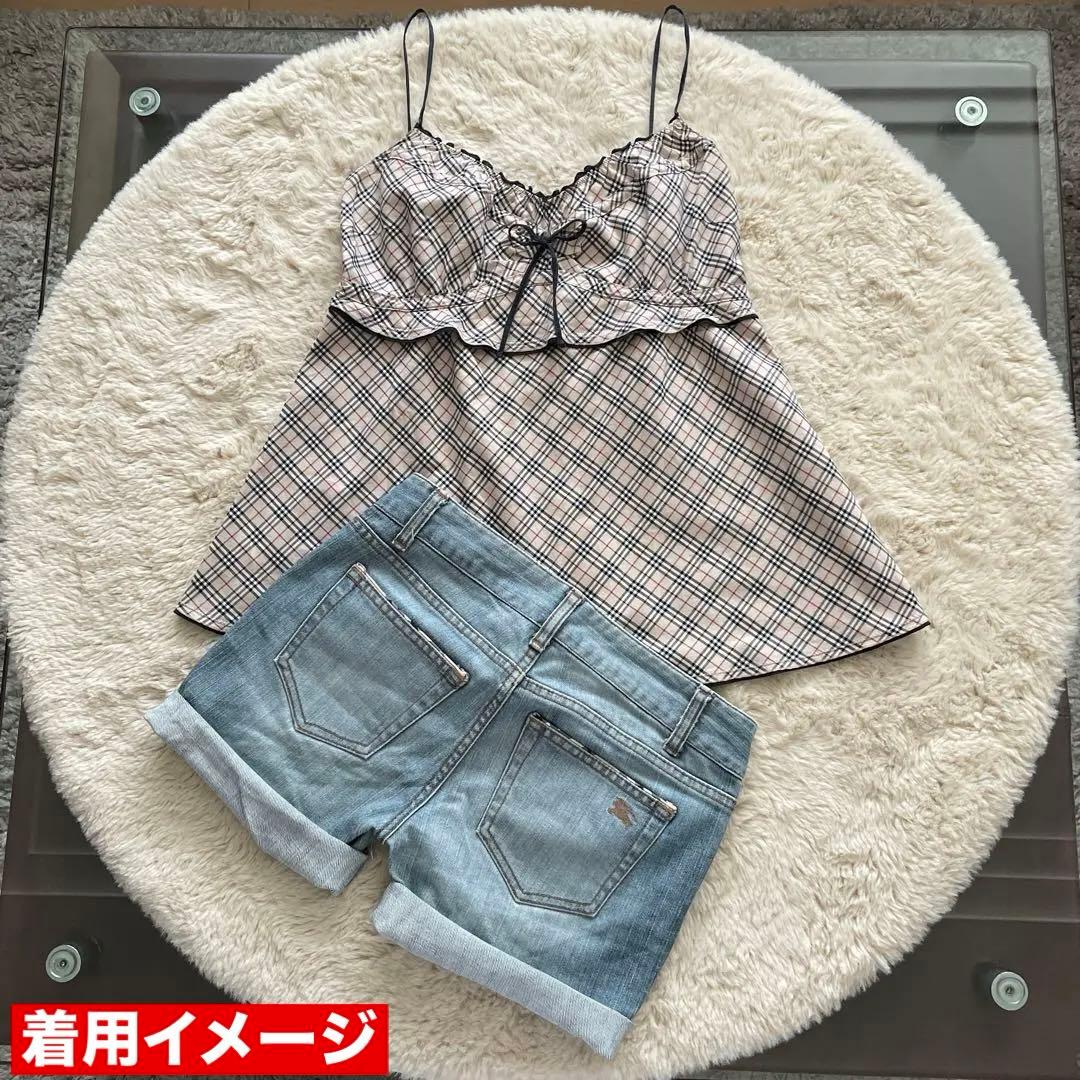 希少バーバリーブルーレーベルキャミソール　バーバリーノヴチェック　リボン y2k