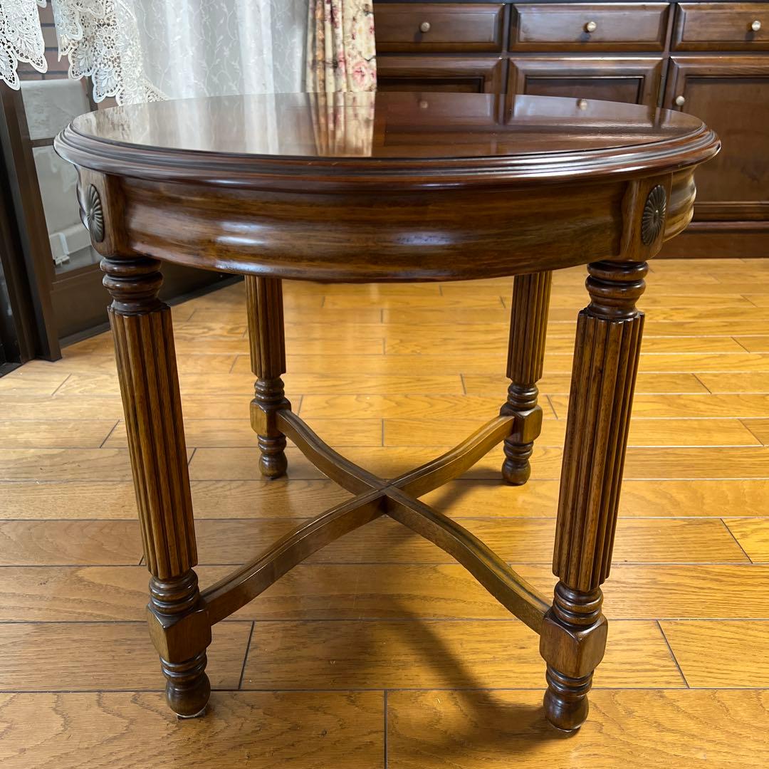 円形木製サイドテーブル ダークブラウン