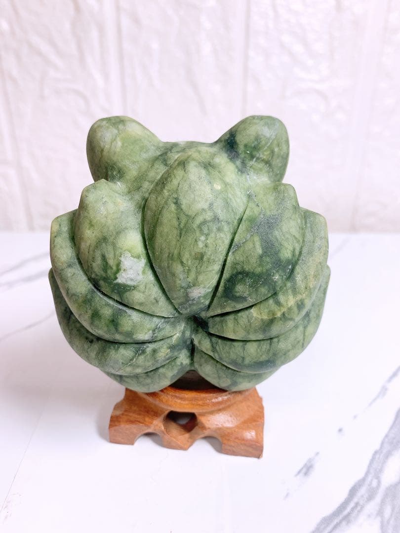 サーペンティン（蛇紋石） 九尾の狐 置物 天然石 76.9mm厄除け・再生・守護