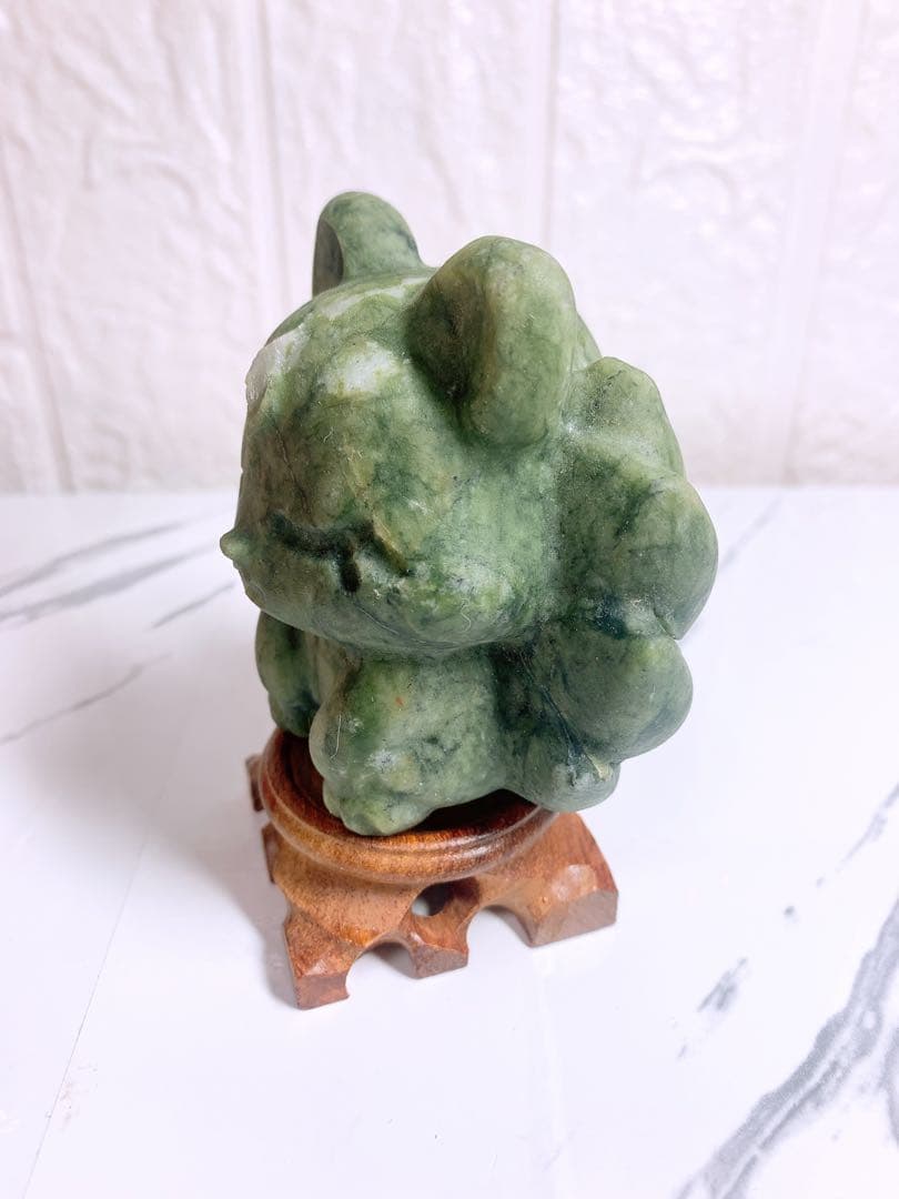 サーペンティン（蛇紋石） 九尾の狐 置物 天然石 76.9mm厄除け・再生・守護