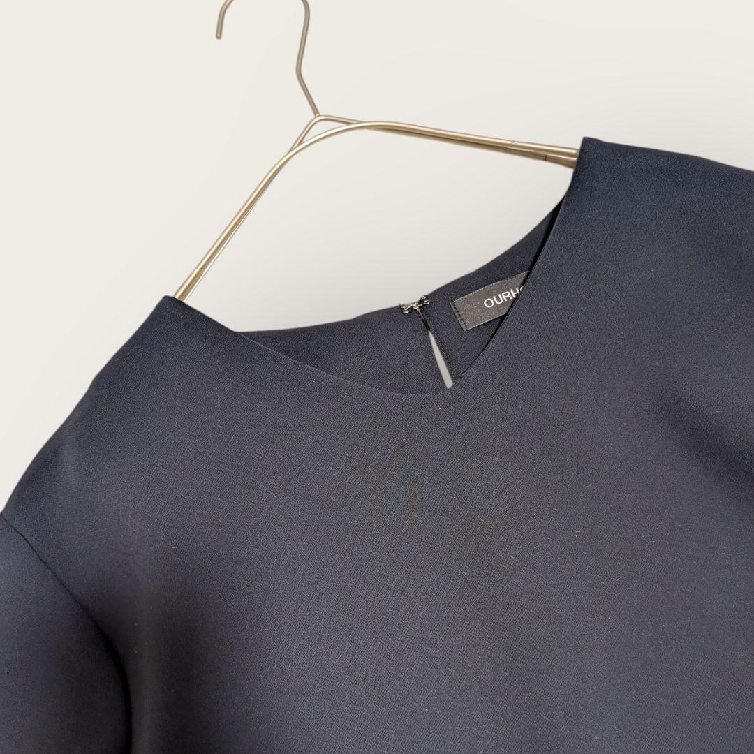 美品 OUR アワーホーム きれいめフレアプルオーバー ネイビー L