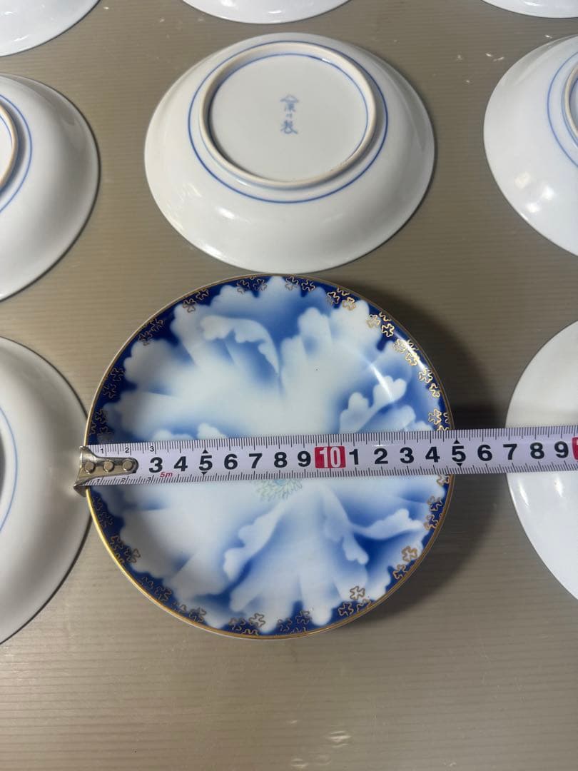 2640 深川製磁　牡丹金ミル　中皿　9客　金彩