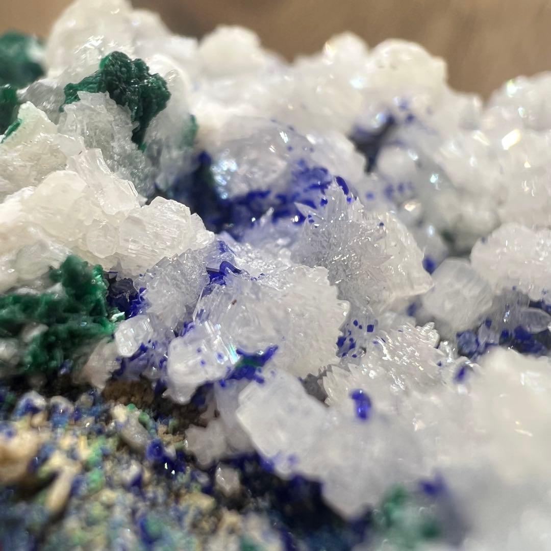 4種共生 スノーフレークセルサイト ダイオプテーズ アズライト 鉱物 標本 原石