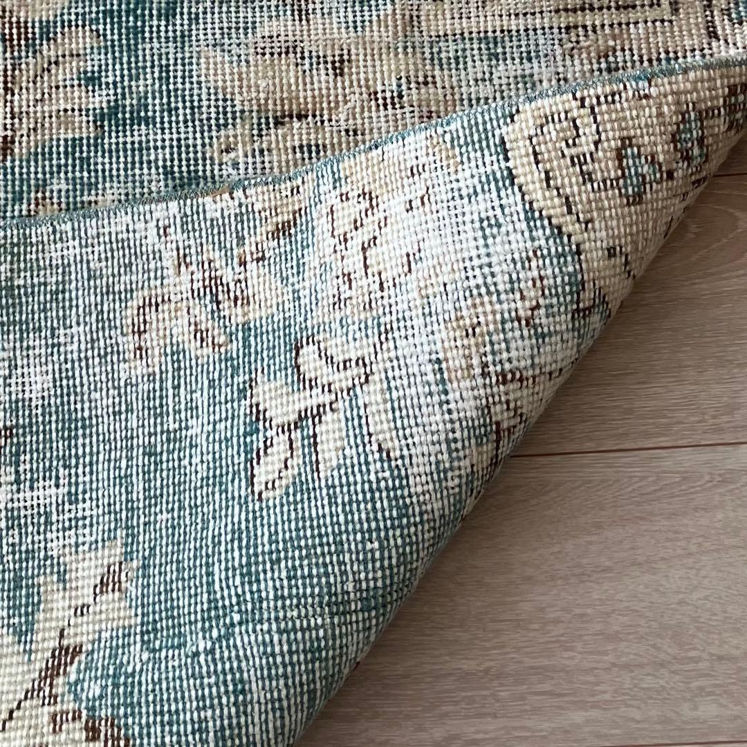 スカイブルー82×185シャビー　エメラルド　ランナー　トルコヴィンテージラグ