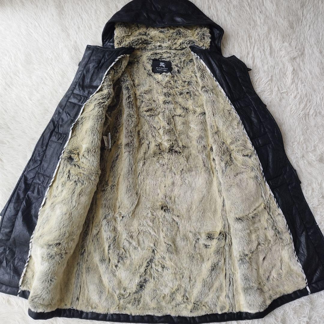 希少美品✨バーバリーブラックレーベル　ムートンダッフルコート　肉厚　ブラック　L
