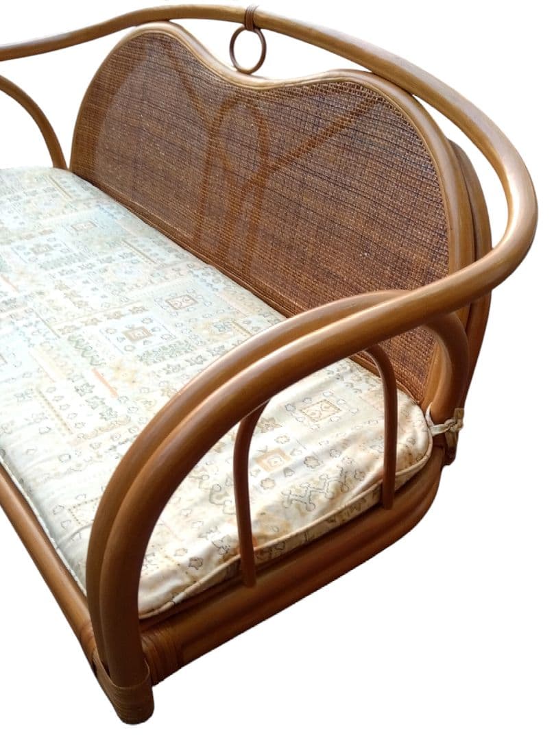 アンティーク　籐　二人掛け　ラタンソファー　ロータイプ