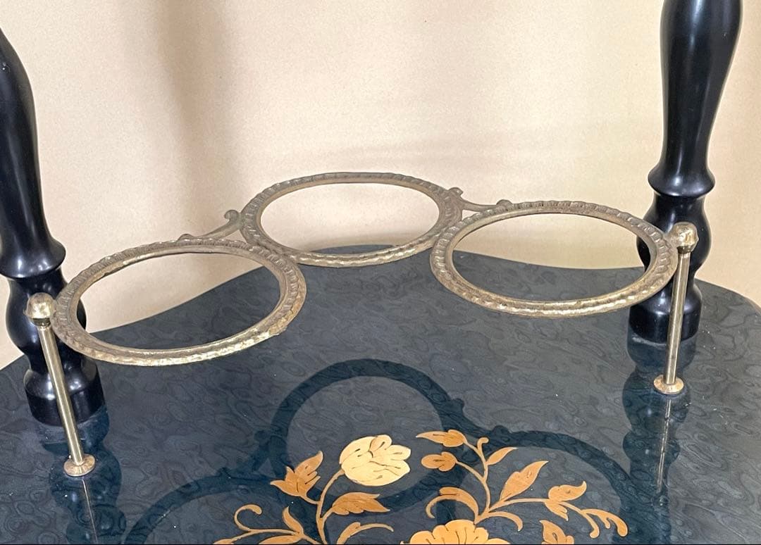 イタリー製 サービスワゴン 二段式サイドテーブル 象嵌 アンティーク