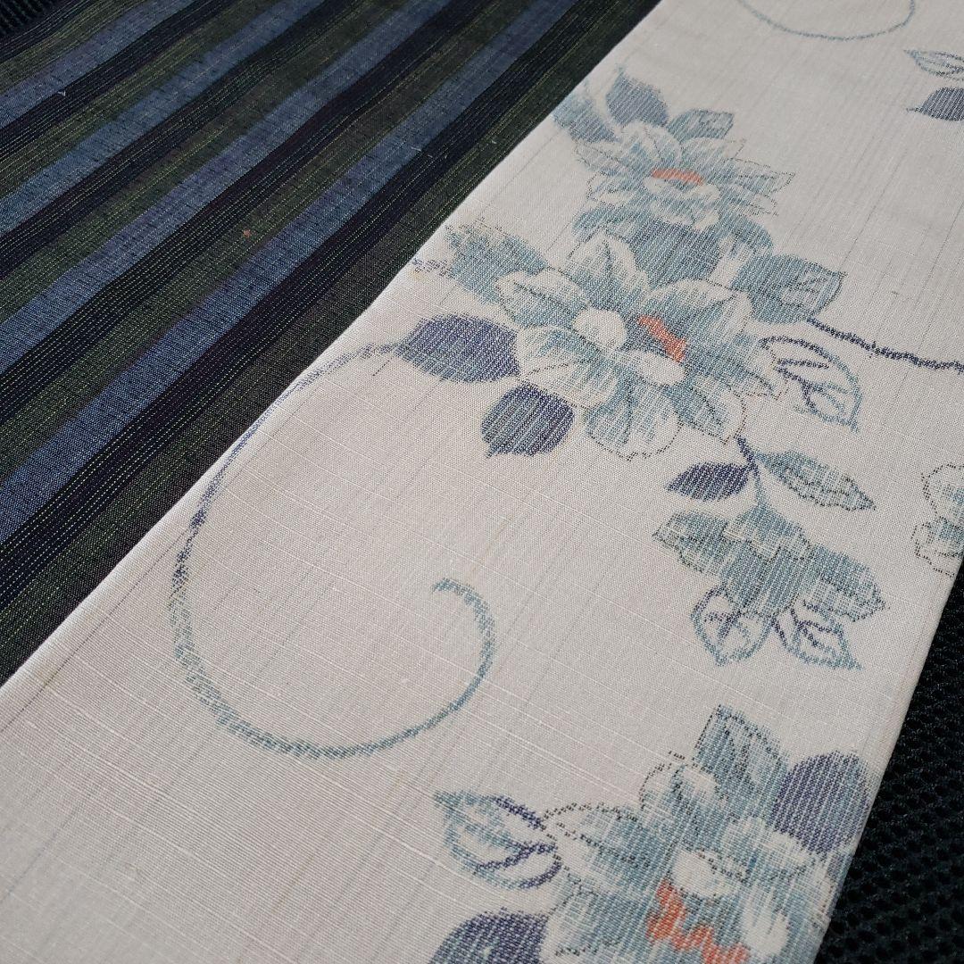 紬の半幅帯 正絹 伝承工芸花園紬 名匠秀逸極上織紬 長尺リバーシブル