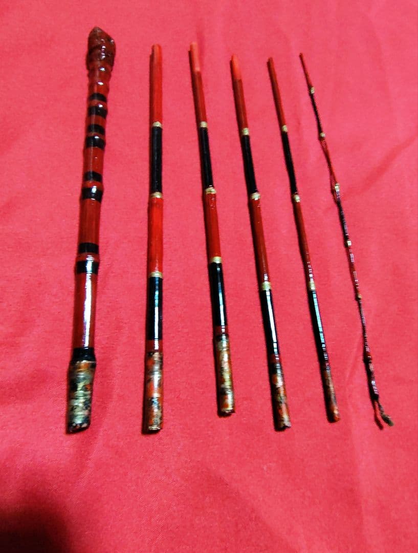 竹朱塗り和竿・タナゴ竿・小物竿6本継全長1m4㎝希少