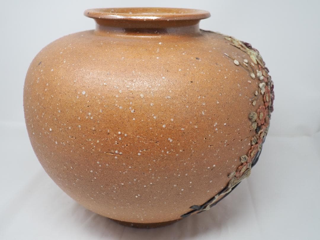 信楽焼　盛絵　花瓶　壺　-SO