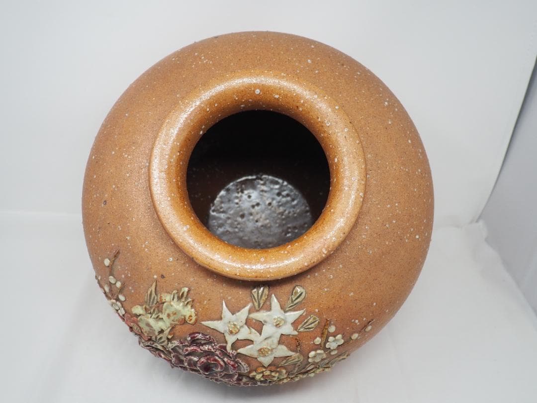 信楽焼　盛絵　花瓶　壺　-SO