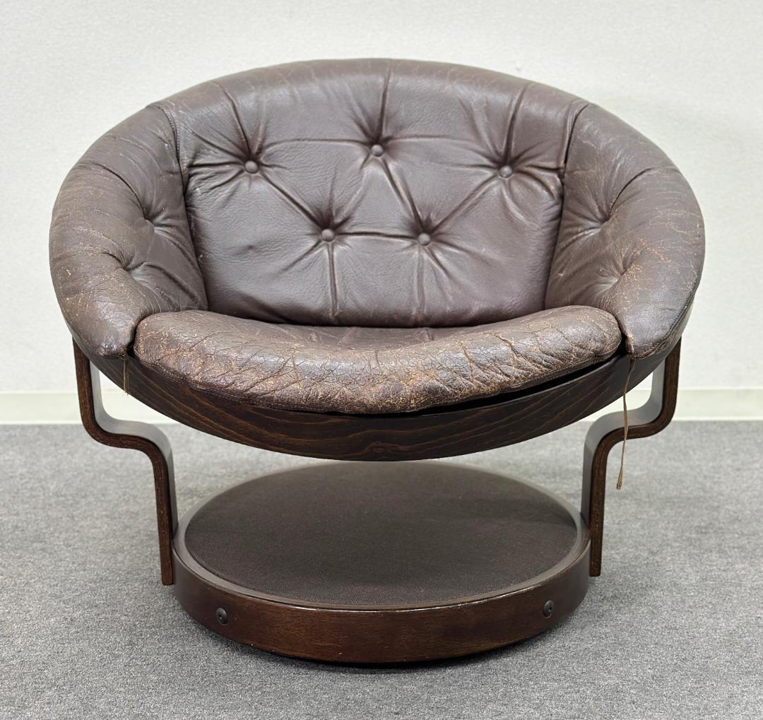 70's北欧ヴィンテージ■Convair回転ラウンジチェア　レザー　ノルウェー