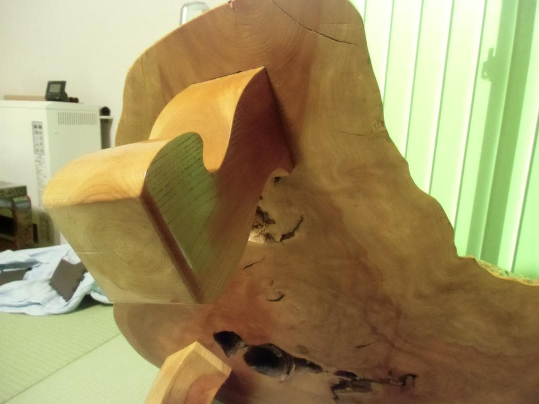 【引き取り限定】天然木 一枚板 木製座卓 自然形状 曲線脚