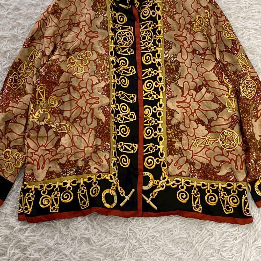 ［良品］CELINE 総柄ブラウス シルク マルチカラー ヴィンテージ