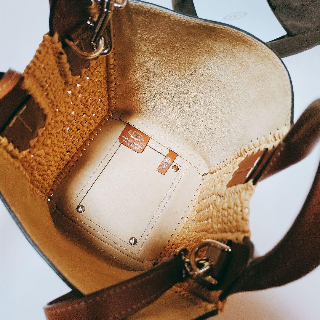 TOD’S トッズ ダブル アップ ミニ レザー＆ラフィア トートバッグ