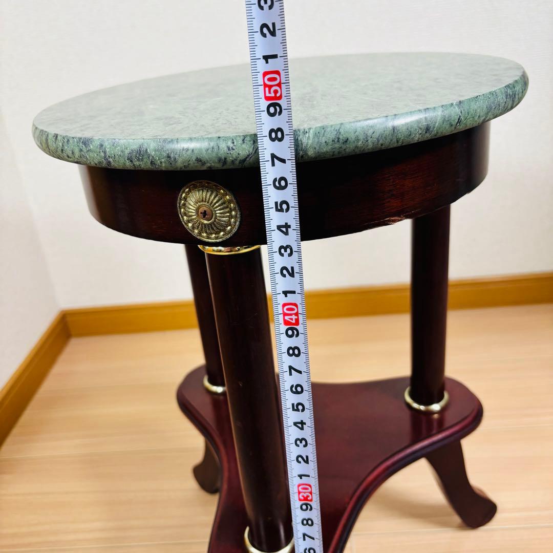 【美品】大理石天板 サイドテーブル 円形テーブル ナイトテーブル グリーン