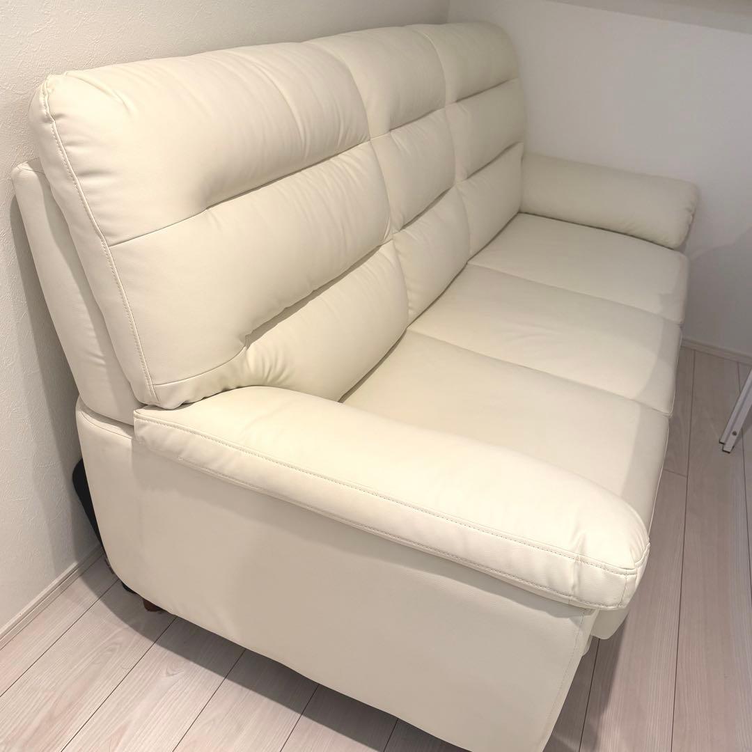 3人がけソファー　合成皮革　ホワイト「YS120012」