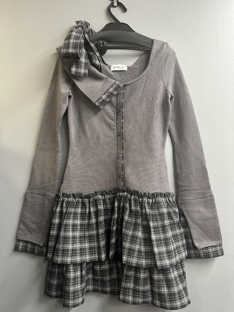 新品BUBBLESバブルスチェックリボンワンショルワンピース