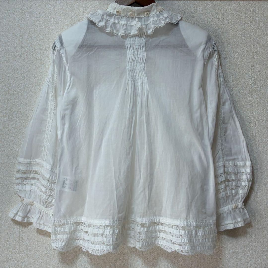 ピンクハウス　希少　日本製　ローンブラウス　レース　花モチーフ　ピンタックP72