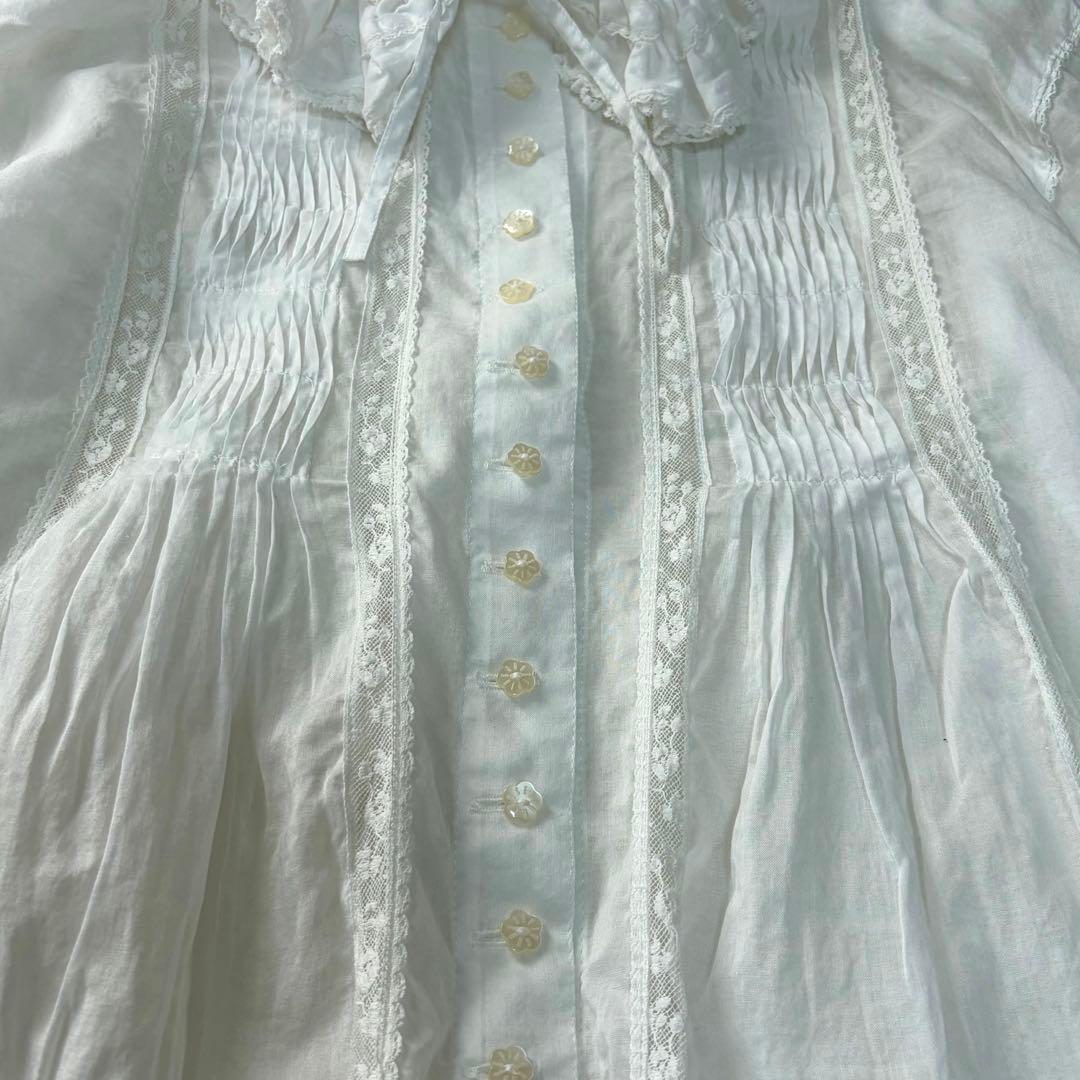 ピンクハウス　希少　日本製　ローンブラウス　レース　花モチーフ　ピンタックP72