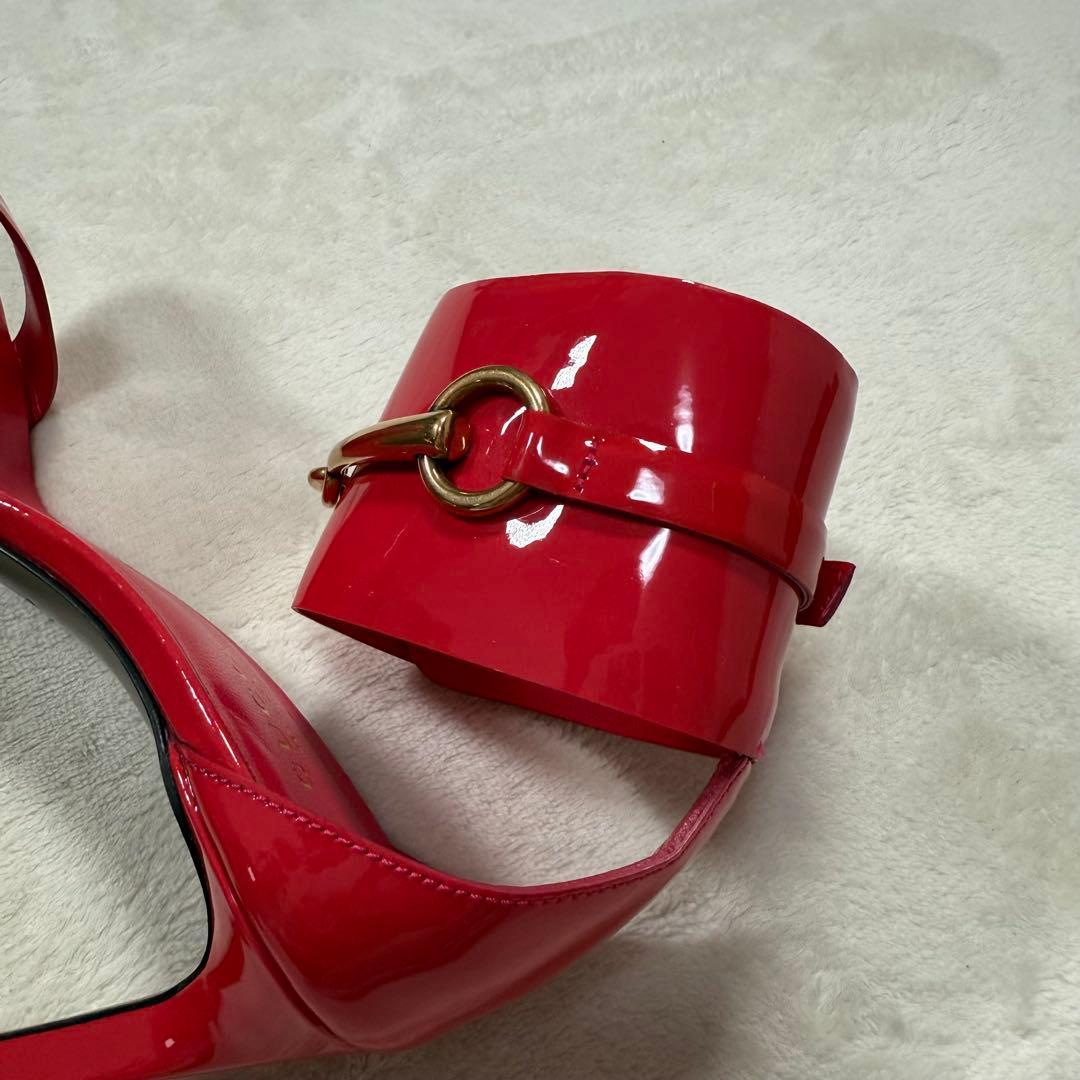 GUCCI ホースビット エナメル ヒール サンダル ピンク 35
