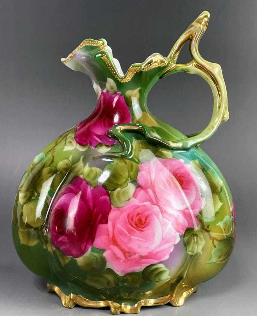 【美品】オールドノリタケ 22.8㎝ 薔薇文花瓶 金彩 バラ図 ばら 水差し