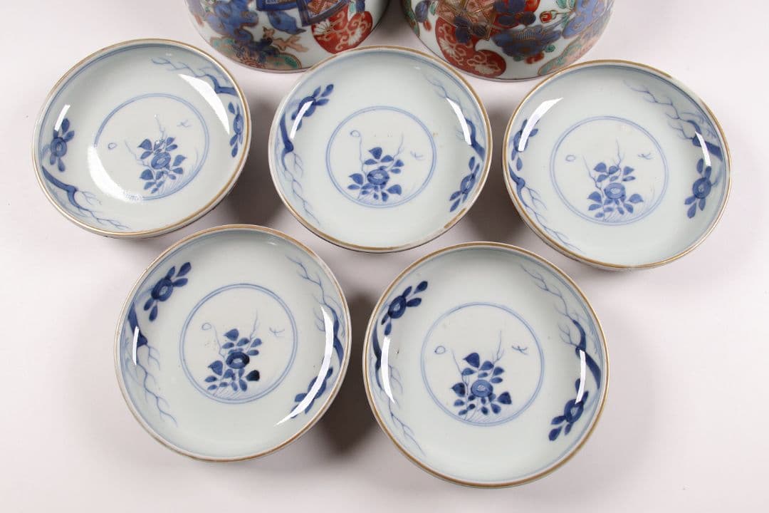 古伊万里 色絵蓋茶碗 五客 太宣年成 花鳥 錦手 染錦 赤絵 金彩 CK61