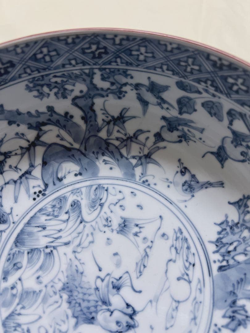 未使用　京焼清水焼　瑞昭窯　大野瑞昭　染付　花鳥魚文　大鉢　深鉢　希少品