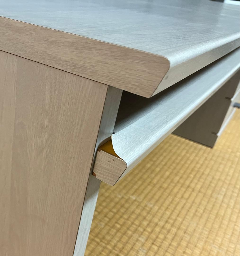 ①机 在宅勤務 省スペース ローテーブル pcデスク 木目シート貼り 引出し2段