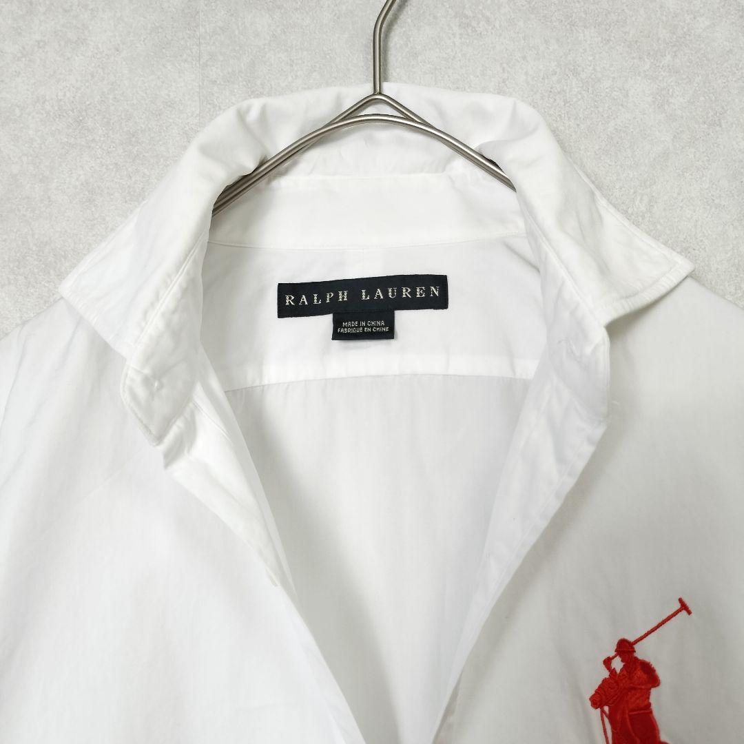 ラルフローレン ビッグポニー コットンシャツ ホワイト 刺繍 カラーキーパー