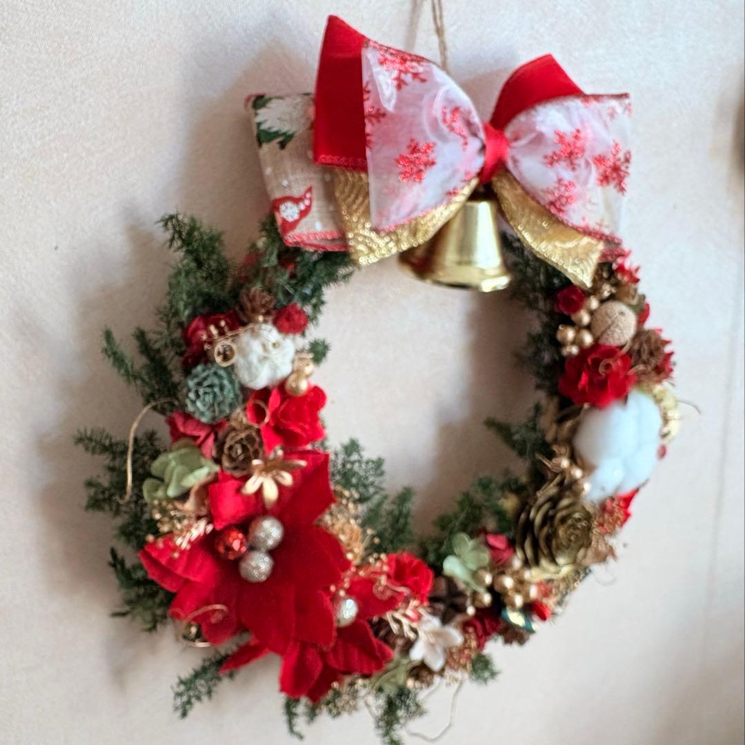 No125 キラキラリボンとリンリンベル♥大きめクリスマスリース