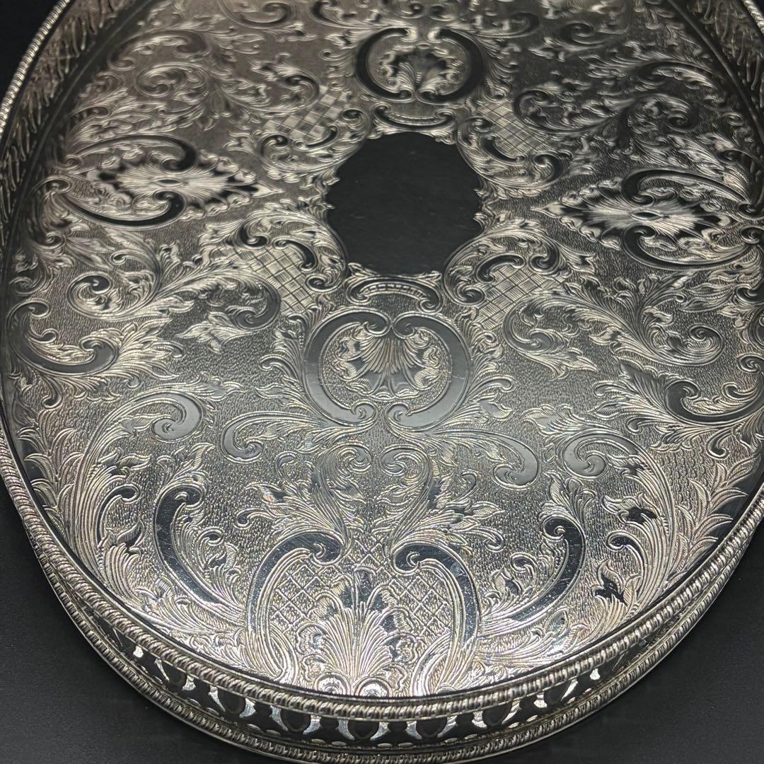 ＜英国ビンテージ＞シェフィールド　シルバートレイ　サルヴァ　銀盆　オーバル　B