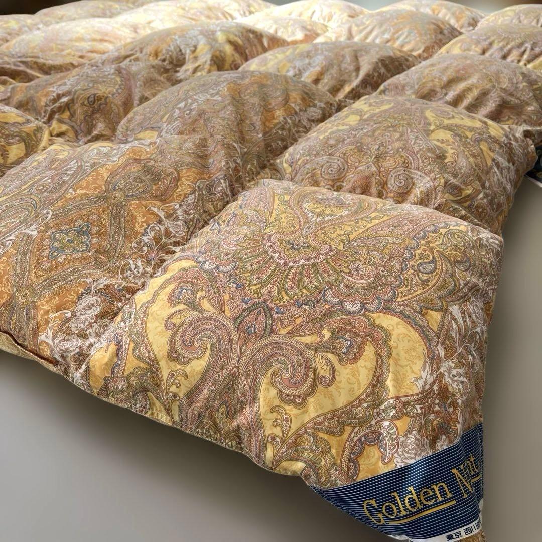 東京 西川産業 羽毛布団 ダブルサイズGolden Night ペイズリー柄