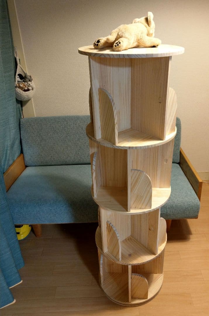 無垢材回転式本棚 4段 交互タイプ　直接引取1200円値引き