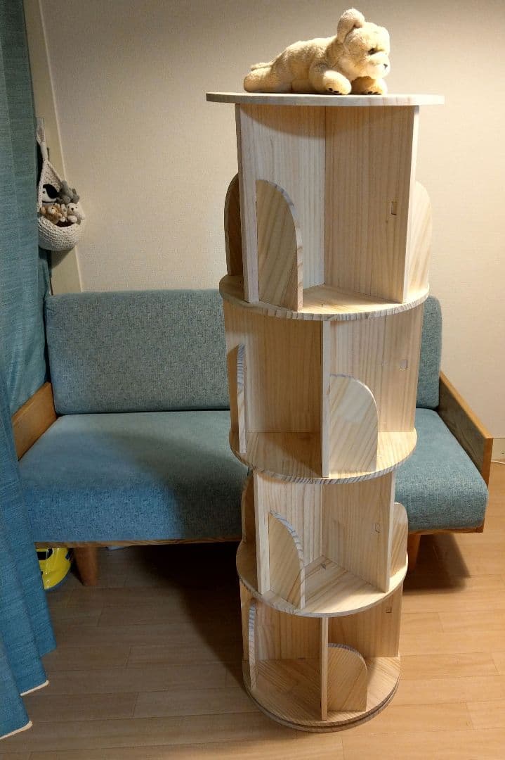 無垢材回転式本棚 4段 交互タイプ　直接引取1200円値引き