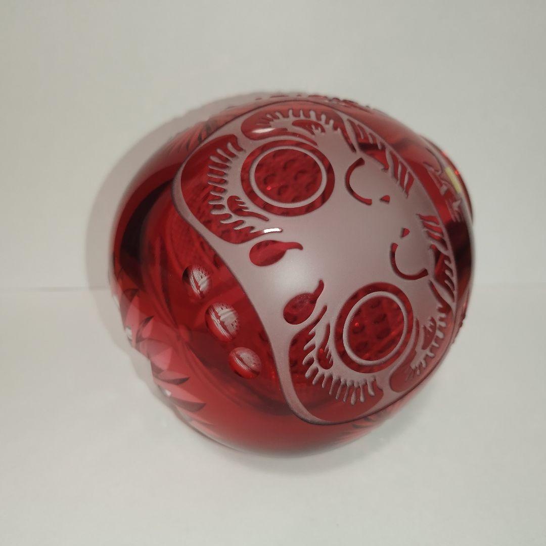 【希少美品】カガミクリスタル 祝だるま(大)　金赤 江戸切子 達磨 ダルマ
