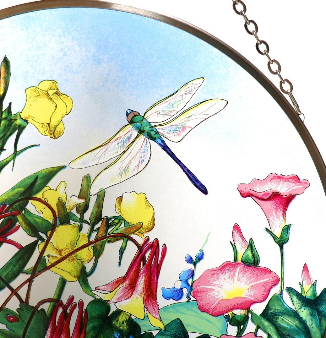 蜻蛉とテントウムシと野生の草花 大型 ヴィンテージ ステンドグラス トロント