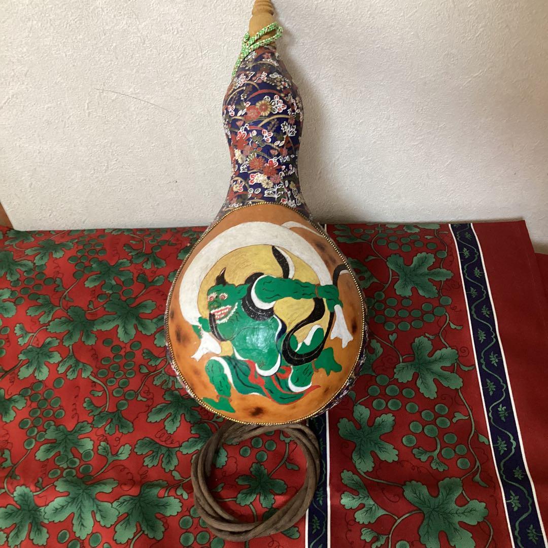 飾物　　瓢箪細工　【　風神雷神　】　　台座　【　蔦　細工　】工芸品　　稀有品