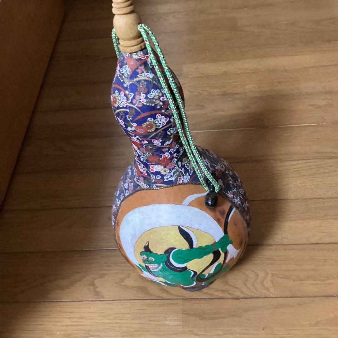 飾物　　瓢箪細工　【　風神雷神　】　　台座　【　蔦　細工　】工芸品　　稀有品