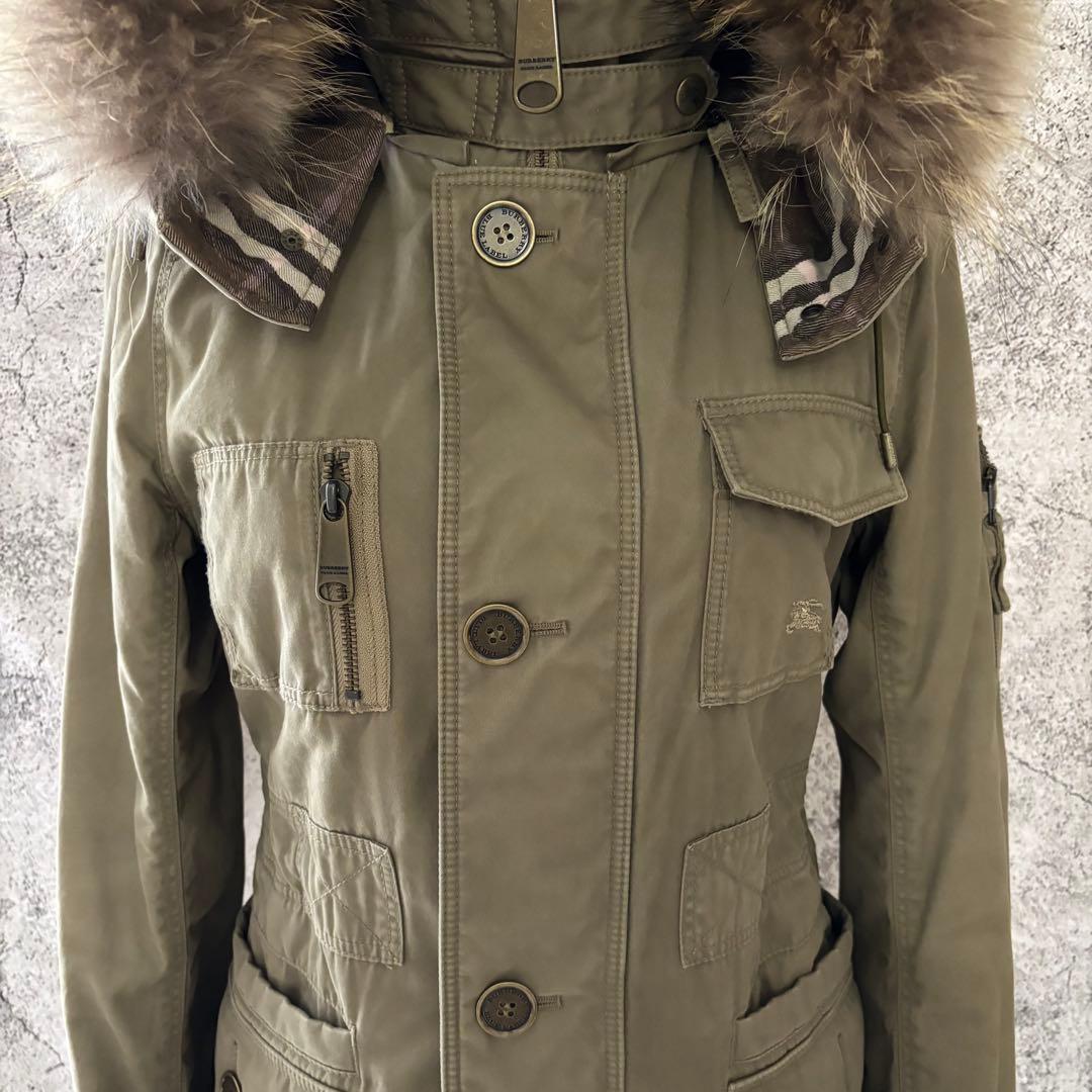 y2k バーバリーブルーレーベル　リアルファー　中綿　ミリタリージャケット