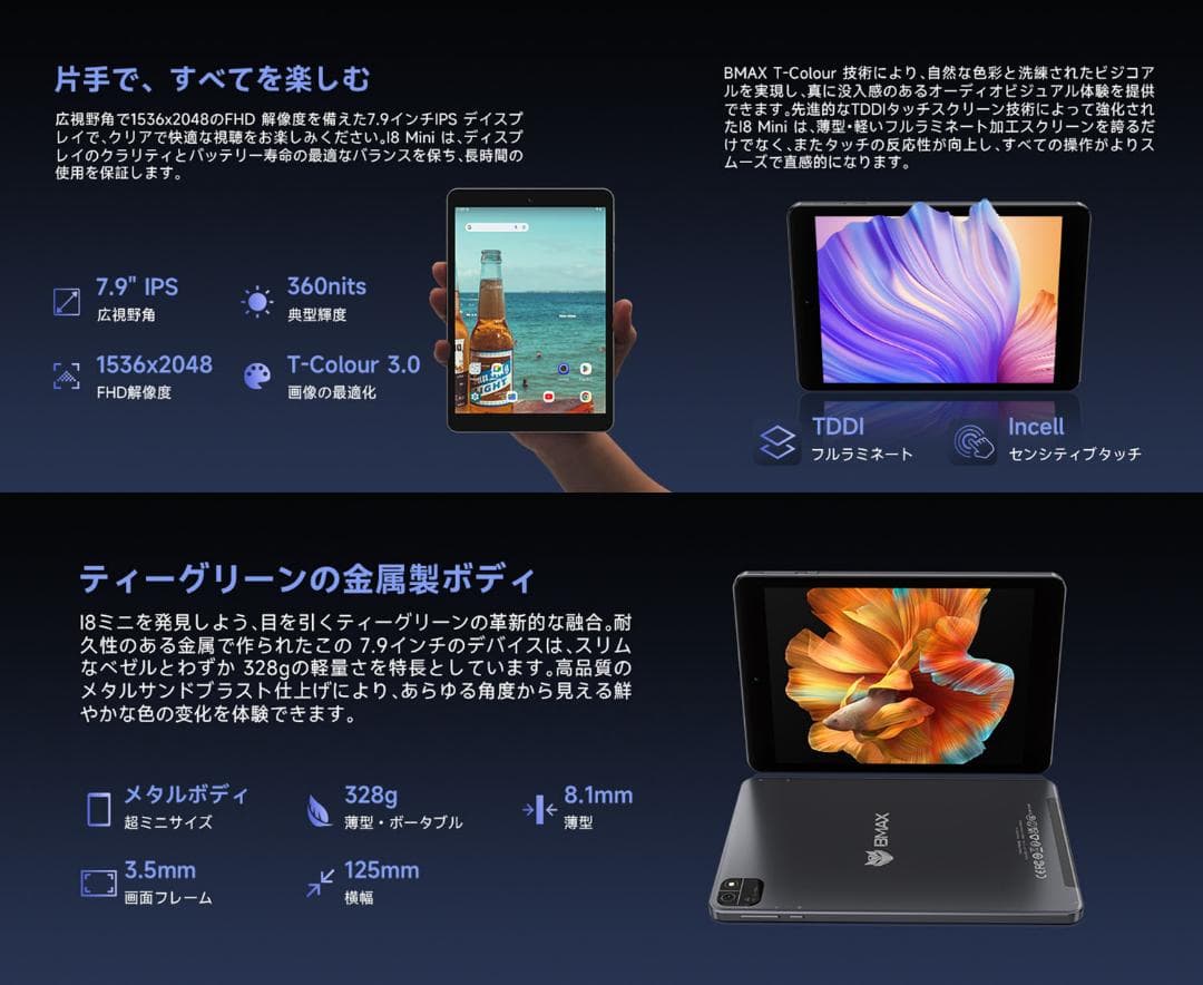 タブレット 7.9インチ 2K IPS画面　Android14