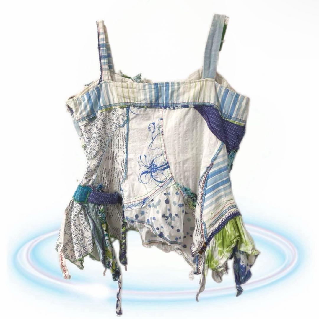 y2k 00s itimiグランジ平成 退廃美 森ガールパッチワーク 変形キャミ