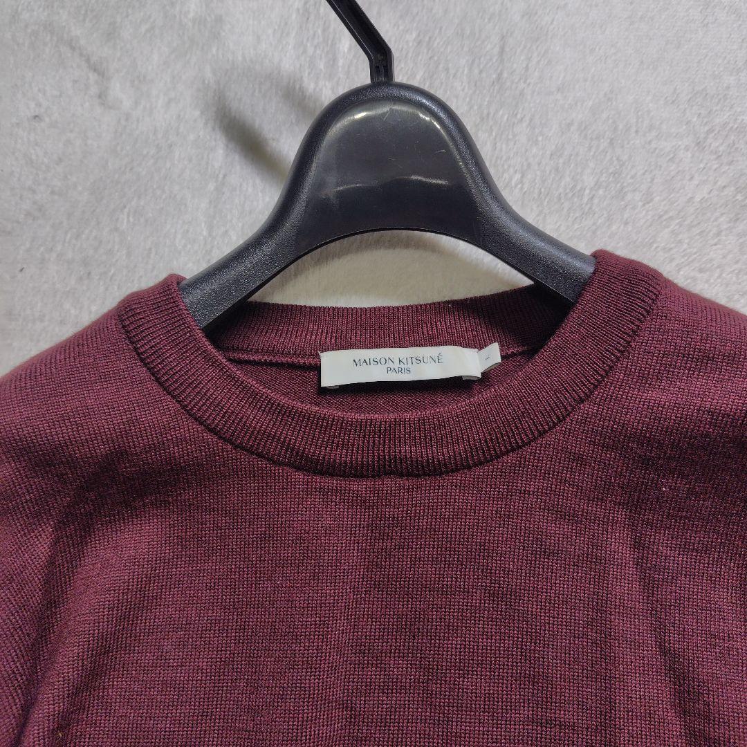 極美品　XL　現行　メゾンキツネ　セーター　ワンポイント　刺繍　ワインレッド