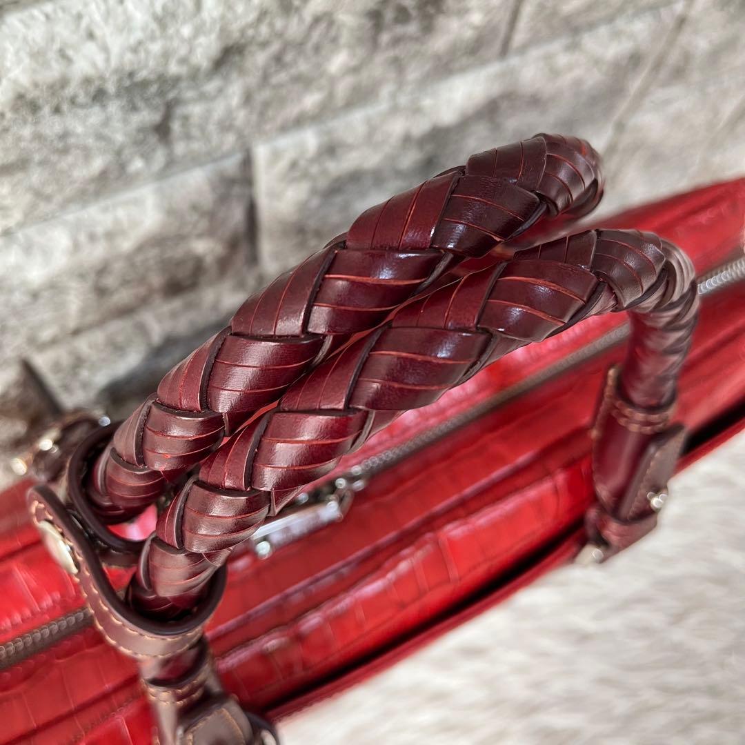 【美品】キーファーノイ　アモーレ　クロコ型押し　レザー　ブリーフケース