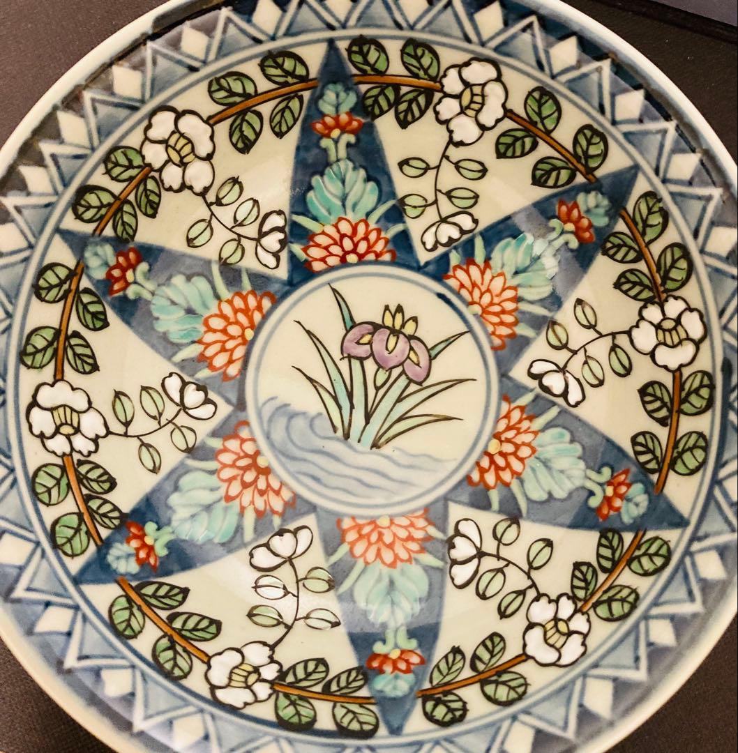 佐藤走波（六代）染錦菖蒲椿菊文　深皿　鉢